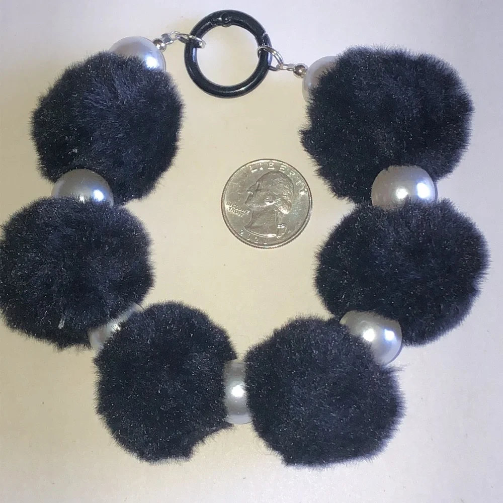 Black Pom Pom Keychain Bag Charm